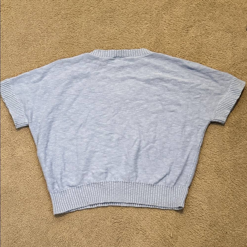 LOFT Light Blue V-Neck Short Sleeve Sweater - Picture 5 of 8